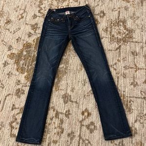 True Religion Mid-Rise Whiskered Blue Straight Leg Jeans USA-Made Women’s Sz 25